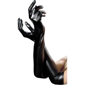 Women's Black Faux Leather Sexy Wet Look  Nylon  Adult Latex  Long  Gloves